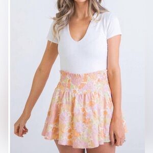 KARLIE Floral Seersucker Smocked Skort